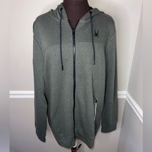 NWT Spyder Active Mens Zip Up‎ Hooded Sweatshirt Army Green Black Sz L